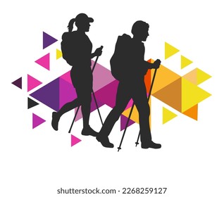 Hiking sport graphic for use as a template for flyer or for use in web design.