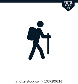Hiking stick man icon collection in glyph style, solid color vector