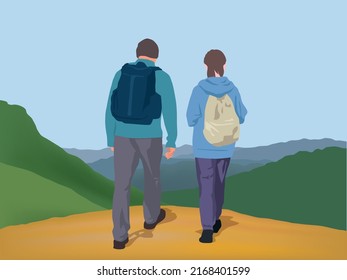 Hiking in the Summer in illustration graphic vector