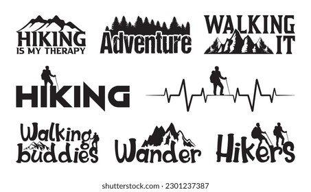 Hiking T shirt Design Bundle, Quotes about Hiking, Hiking T shirt, Hiking, Camping, Adventure, outdoor typography T shirt design Collection