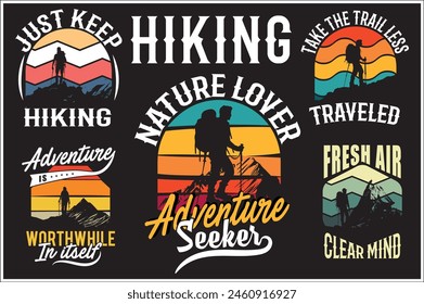 Hiking t shirt design bundle, vector hiking t shirt design