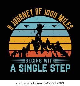 Hiking t shirt design saying A journey of 1000 miles begins with a single step