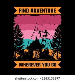 hiking t shirt design vector, hiking t shirt graphic element, adventure t shirts, hiking retro vintage tshirt, Outdoor Adventure Inspiring Motivation Quote