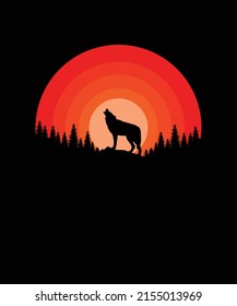 Hiking T Shirt Design with Wolf