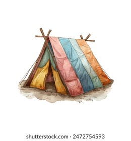 hiking tent vector illustration in watercolor style