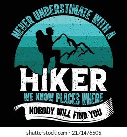 Hiking therapy vintage typography vector t-shirt design, hiker element