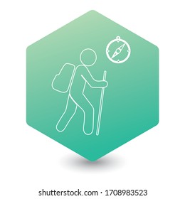 Hiking tourist with compass icon. Vector illustration

