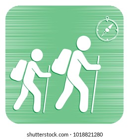 Hiking tourists with compass icon. Vector illustration