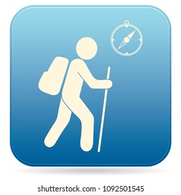 Hiking tourists with compass icon. Vector illustration