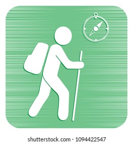 Hiking tourists with compass icon. Vector illustration
