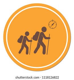 Hiking tourists with compass icon. Vector illustration
