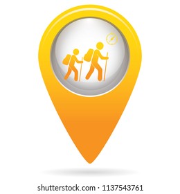 Hiking tourists with compass icon. Vector illustration