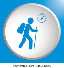 Hiking tourists with compass icon. Vector illustration