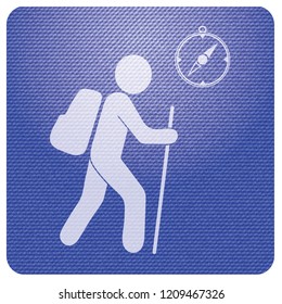 Hiking tourists with compass icon. Vector illustration

