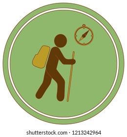 Hiking tourists with compass icon. Vector illustration