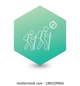 Hiking tourists with compass icon. Vector illustration

