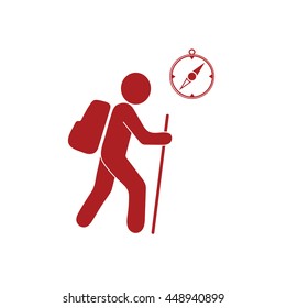 Hiking tourists with compass icon. Vector illustration
