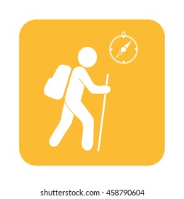 Hiking tourists with compass icon. Vector illustration