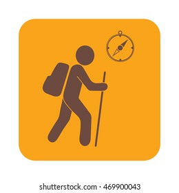 Hiking tourists with compass icon. Vector illustration