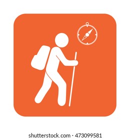 Hiking tourists with compass icon. Vector illustration