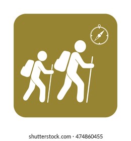 Hiking tourists with compass icon. Vector illustration