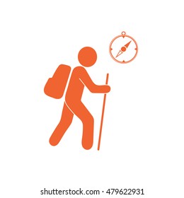 Hiking tourists with compass icon. Vector illustration