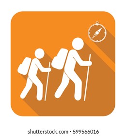 Hiking tourists with compass icon. Vector illustration