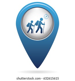 Hiking tourists with compass icon. Vector illustration