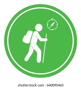 Hiking tourists with compass icon. Vector illustration