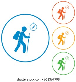 Hiking tourists with compass icon. Vector illustration

