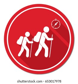 Hiking tourists with compass icon. Vector illustration