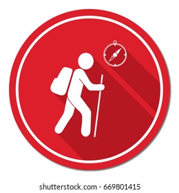 Hiking tourists with compass icon. Vector illustration

