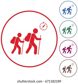 Hiking tourists with compass icon. Vector illustration

