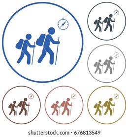 Hiking tourists with compass icon. Vector illustration

