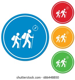 Hiking tourists with compass icon. Vector illustration

