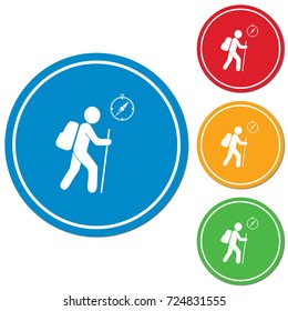 Hiking tourists with compass icon. Vector illustration


