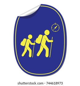 Hiking tourists with compass icon. Vector illustration

