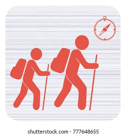 Hiking tourists with compass icon. Vector illustration

