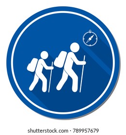 Hiking tourists with compass icon. Vector illustration

