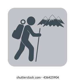 Hiking tourists icon. Vector illustration

