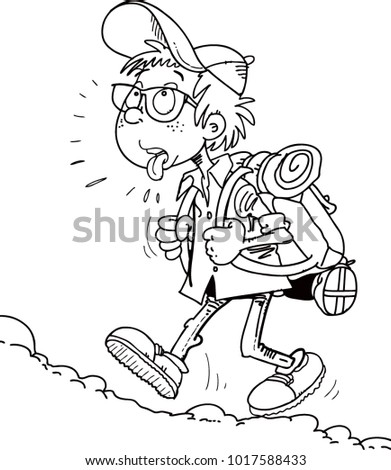 Hiking tourists walk. Vector illustration