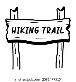 Hiking trail board icon in doodle style 
