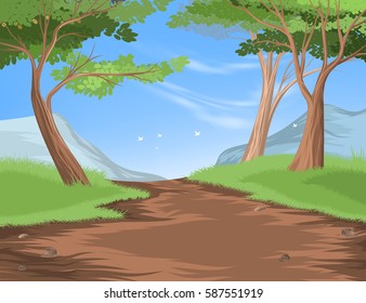 Hiking trail scene vector nature landscape background