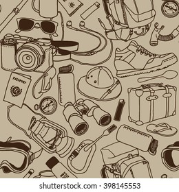 Hiking Traveling Vintage Stuff Seamless Pattern