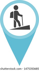 Hiking or travelling trail. Map element. Pinpoint special locations. Show directions. Icon with pointed end. Tourism industry places. Navigation app.