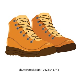 Botas de senderismo o trekking. Moda casual calzado para caminar. Zapatos de trekking de moda con suela plana y cordones. Ilustración plana del dibujo de la mano del vector aislada en el fondo blanco