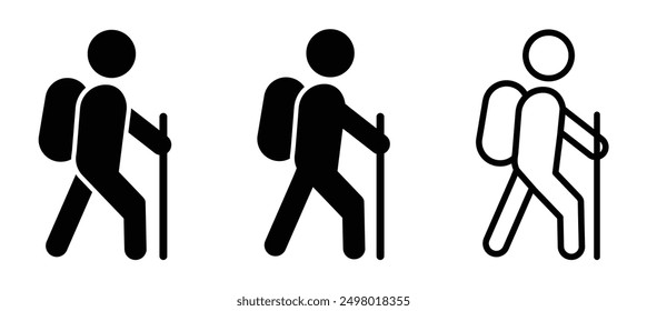 Hiking and trekking vector icons. Hiking vector signs isolated on white background