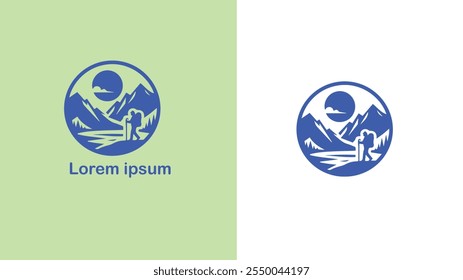 Hiking Trekking Walking Backpacking unique logo design illustration