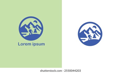 Hiking Trekking Walking Backpacking unique logo design illustration