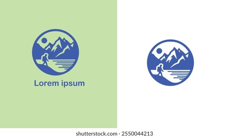 Hiking Trekking Walking Backpacking unique logo design illustration